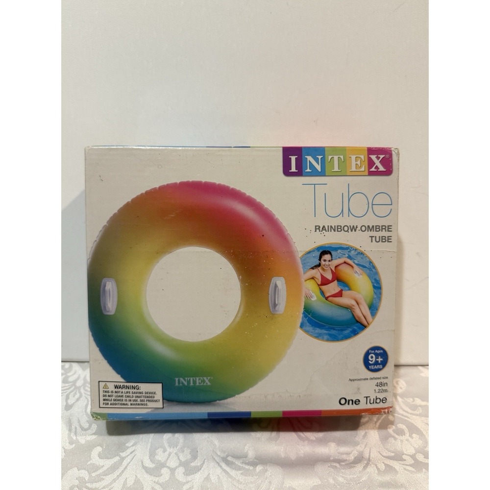 Intex Tube Rainbow Ombré Tube Inflatable Color Whirl Tube With Handles 48"